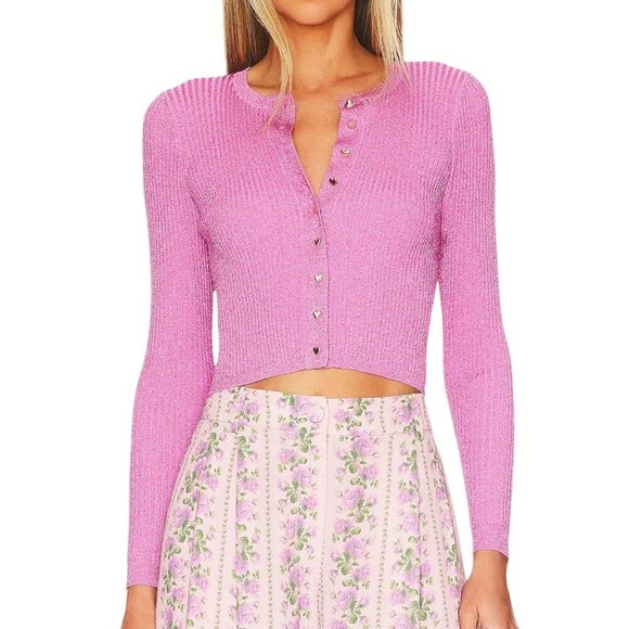 LoveShackFancy Sweaters - LoveShackFancy - Women’s ‘Hill’ Cardigan in ‘Orchid Sparkle’ - Pink, X-Large